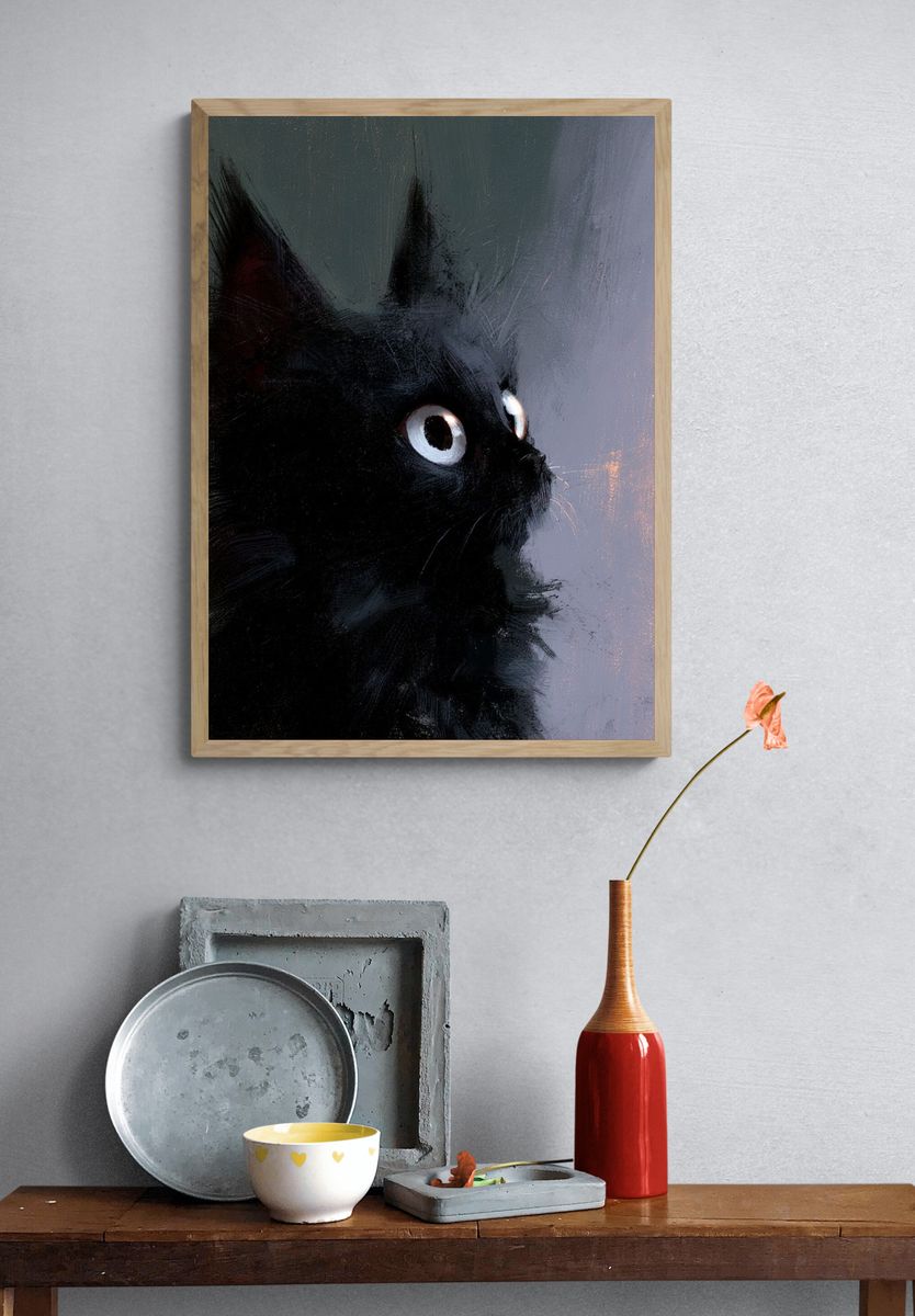 Black Cat Portrait Illustration Poster. — room view 3