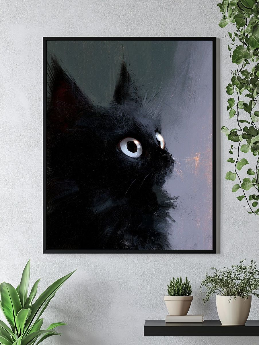 Black Cat Portrait Illustration Poster. — room view 4
