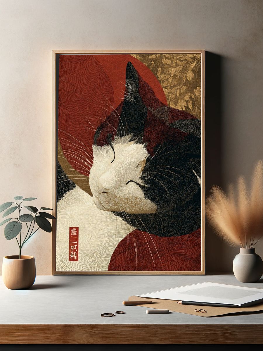 Sleeping Cat — Illustration Print. — room view 2