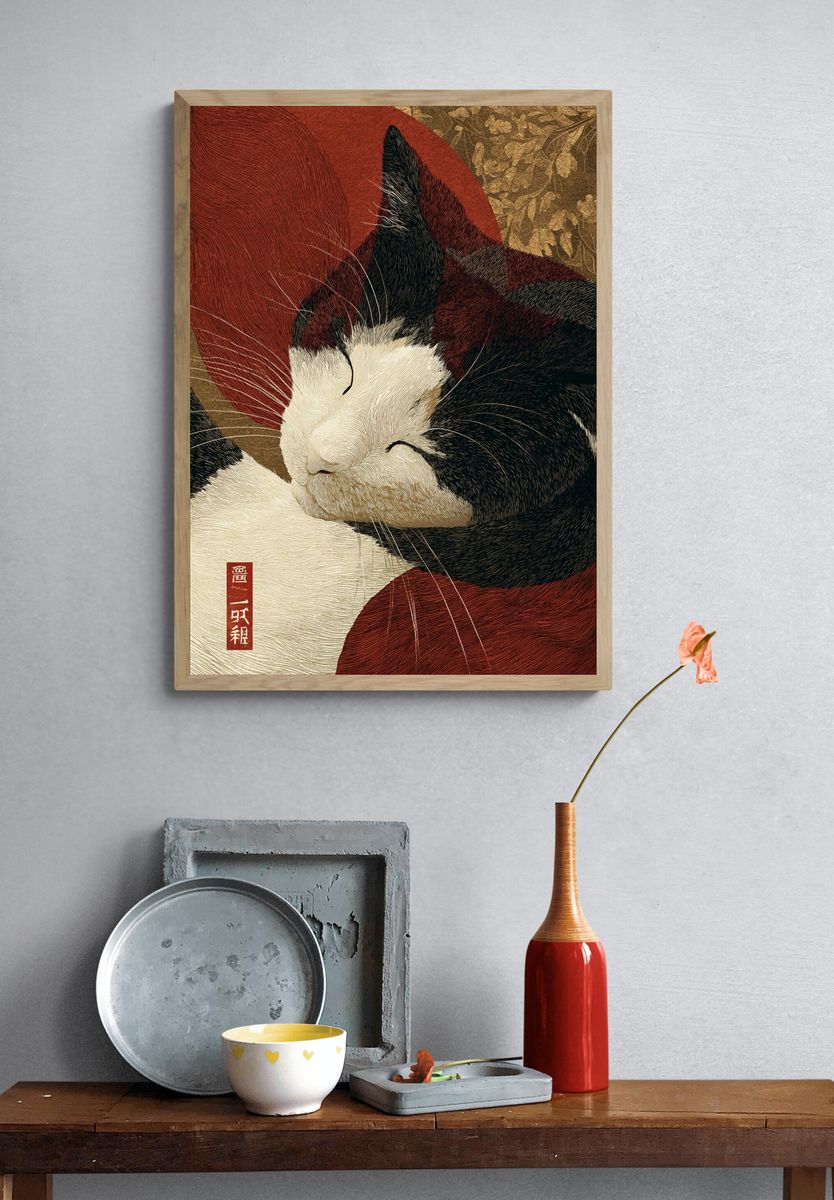 Sleeping Cat — Illustration Print. — room view 3