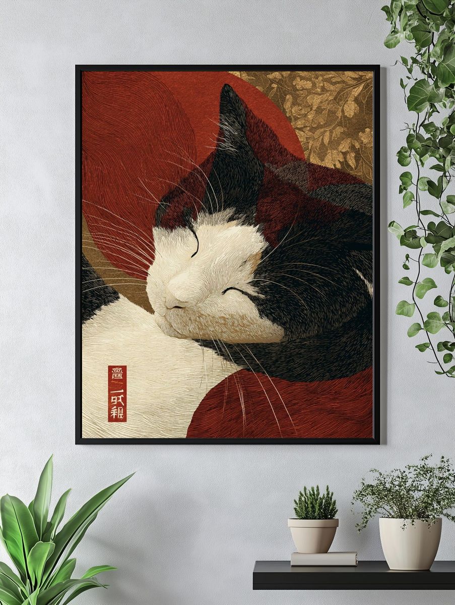 Sleeping Cat — Illustration Print. — room view 4
