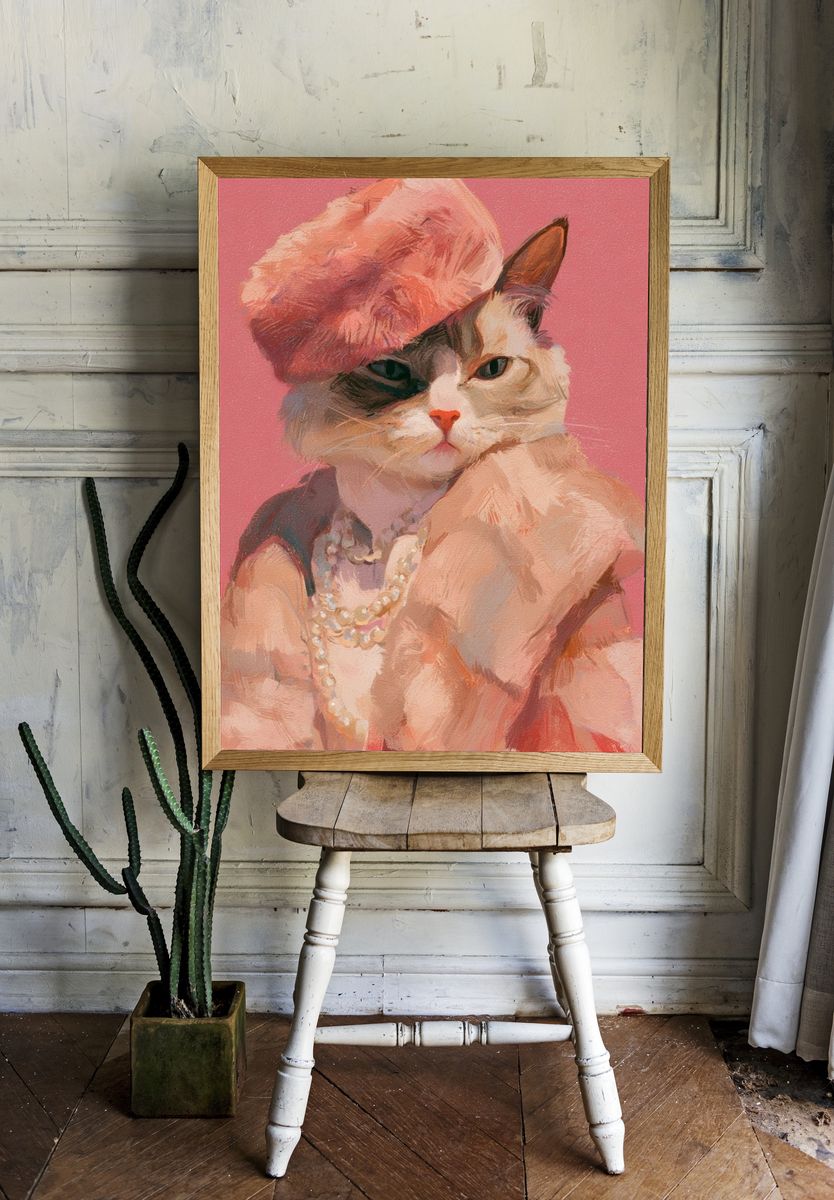 Fashion Cat Portrait Print. room preview