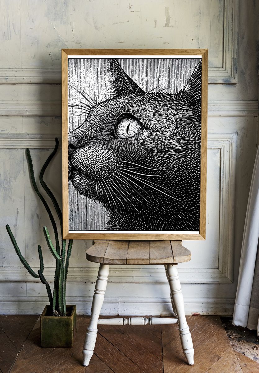 Black Cat Portrait Print. room preview
