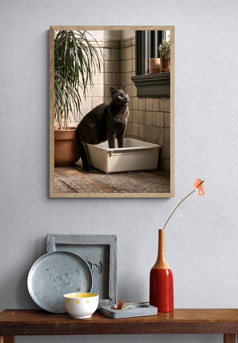 Black Cat in Sunlit Room Poster. — room view 3
