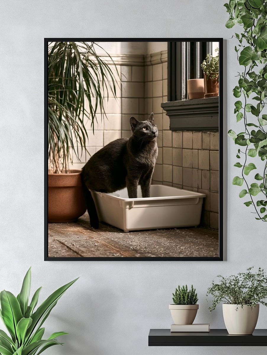 Black Cat in Sunlit Room Poster. — room view 4