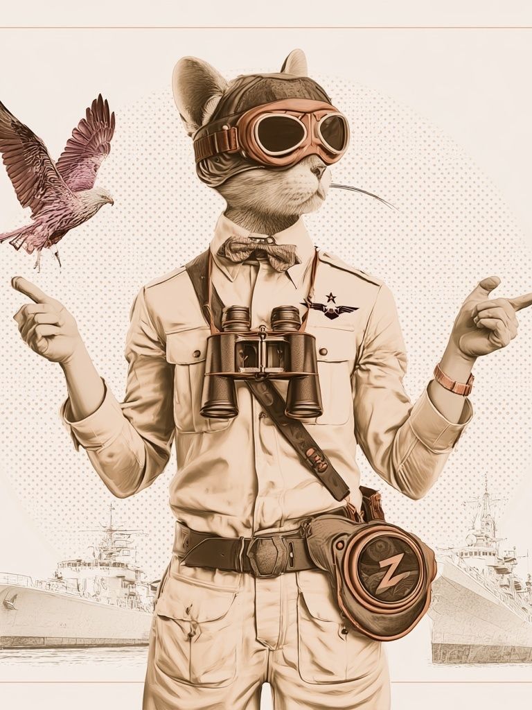 Steampunk Cat Aviator Print. poster detail