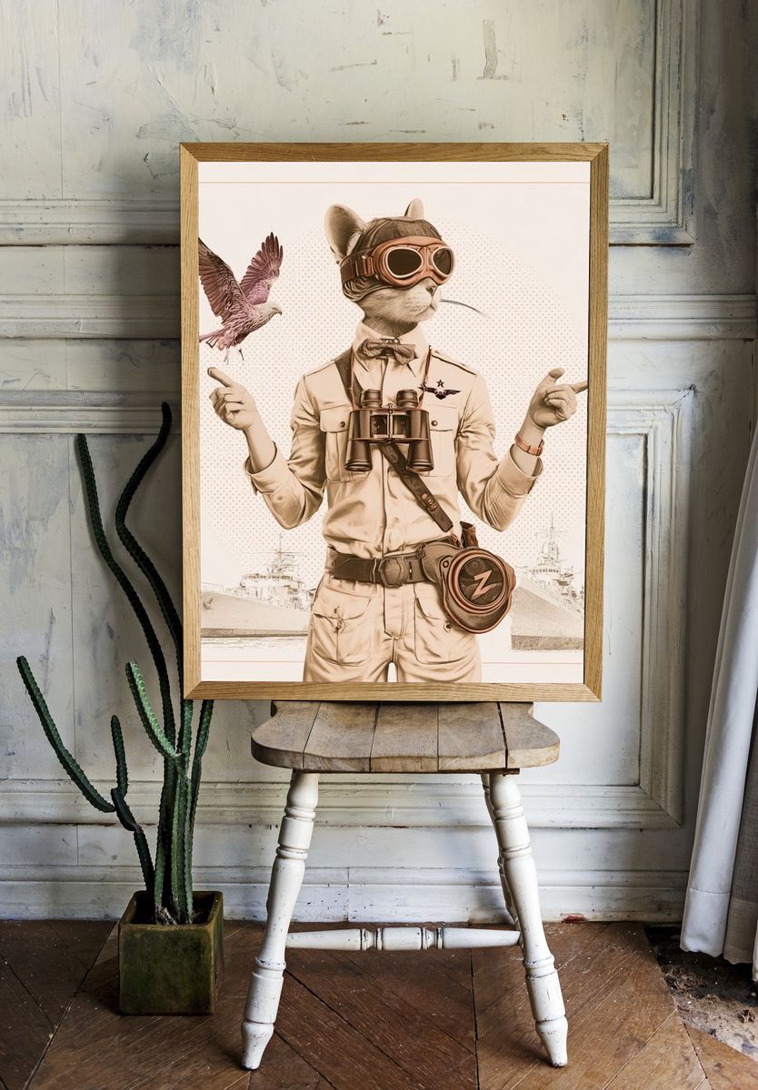 Steampunk Cat Aviator Print. — room view 1