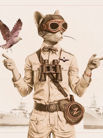 Steampunk Cat Aviator Print. poster