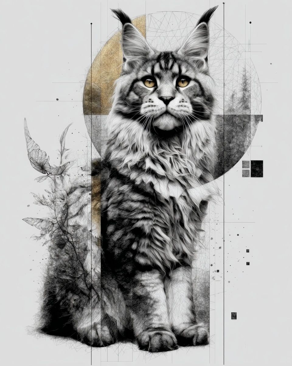 Maine Coon Cat — Illustration Print. poster detail