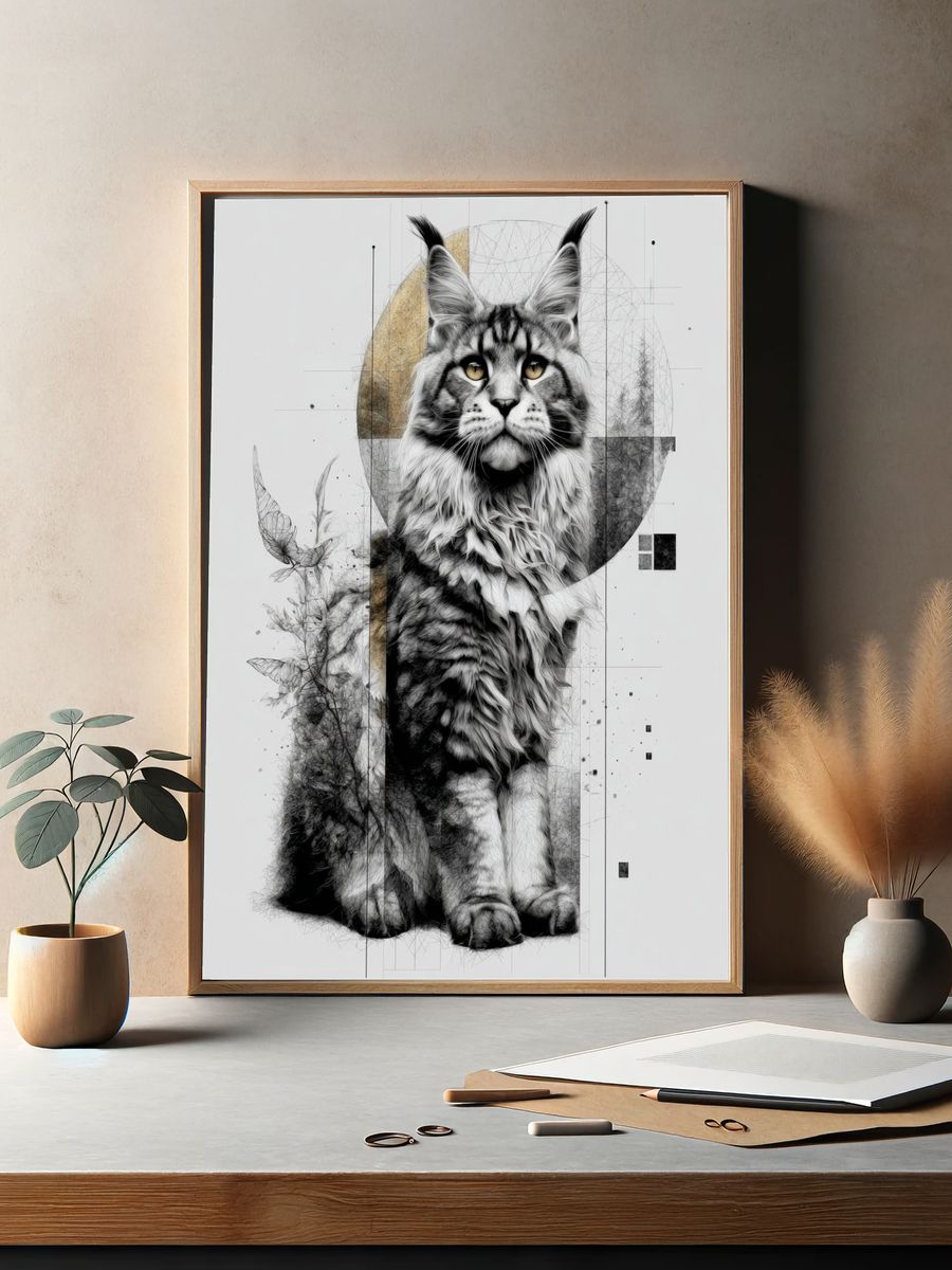Maine Coon Cat — Illustration Print. — room view 2