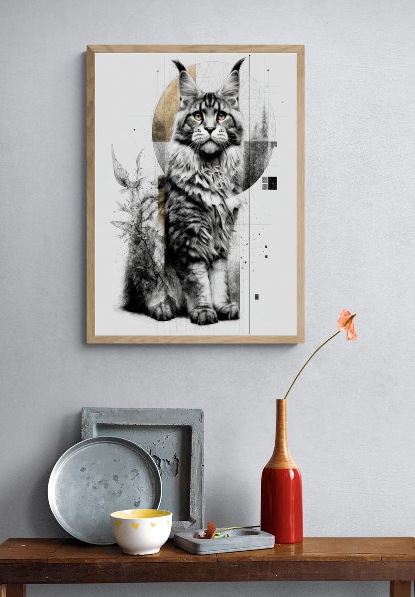 Maine Coon Cat — Illustration Print. — room view 3