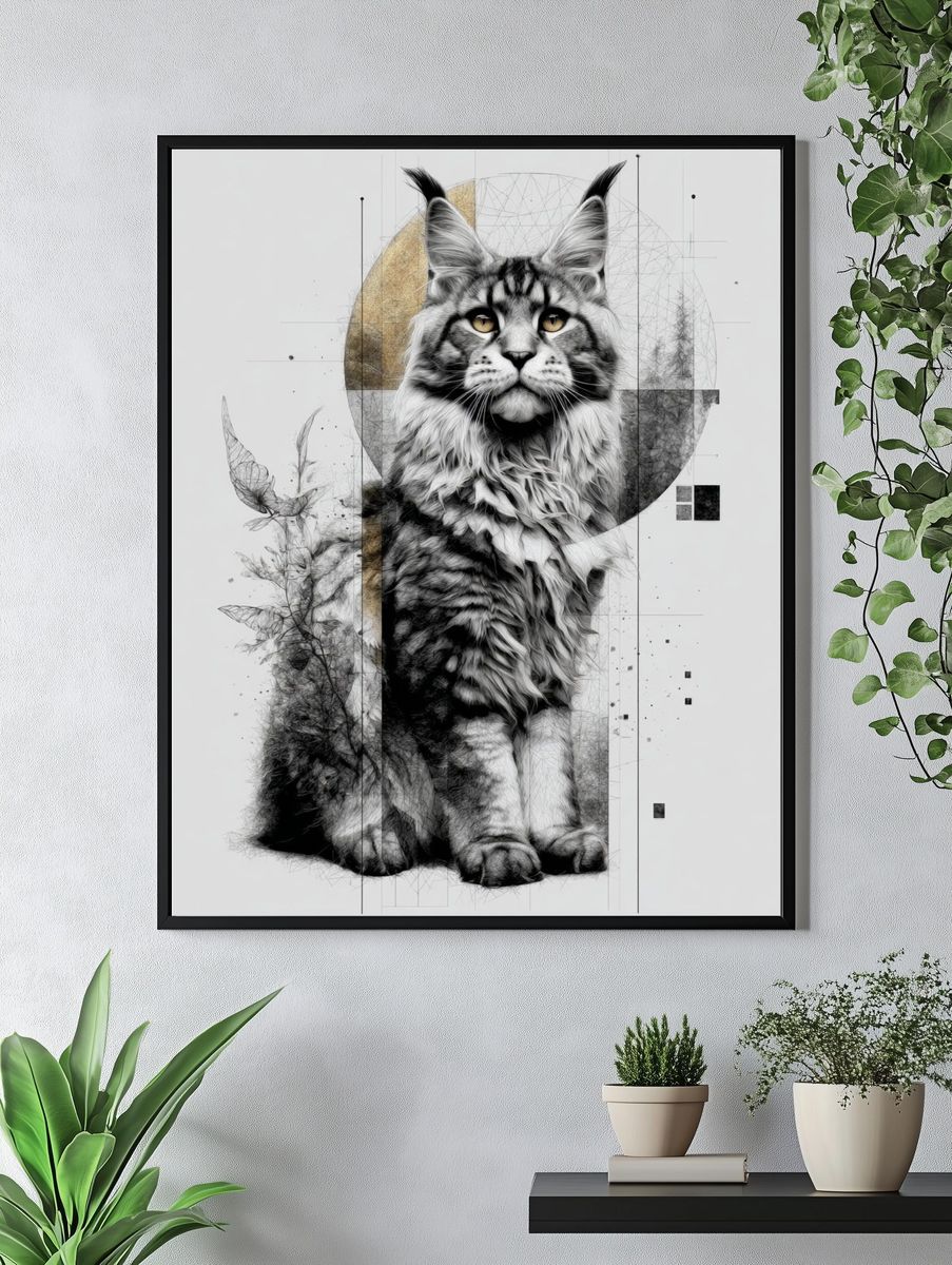 Maine Coon Cat — Illustration Print. — room view 4