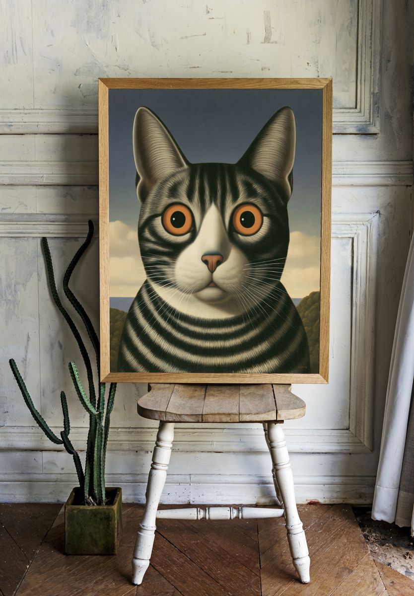Wide-Eyed Cat Illustration Poster. room preview