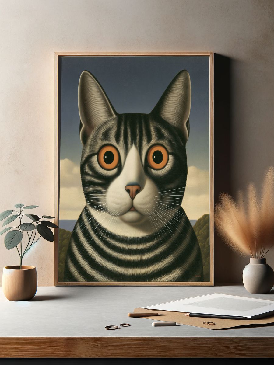 Wide-Eyed Cat Illustration Poster. — room view 2