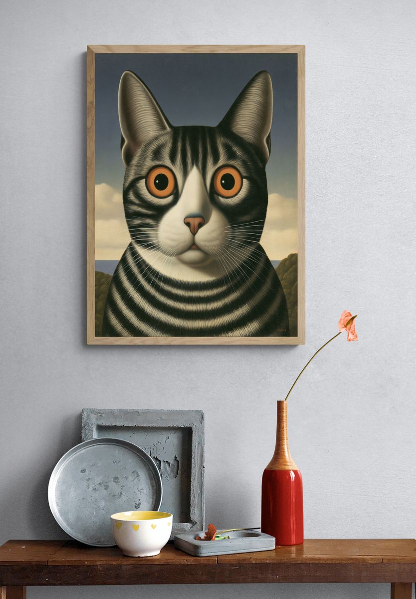 Wide-Eyed Cat Illustration Poster. — room view 3