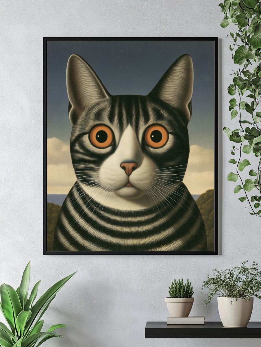 Wide-Eyed Cat Illustration Poster. — room view 4