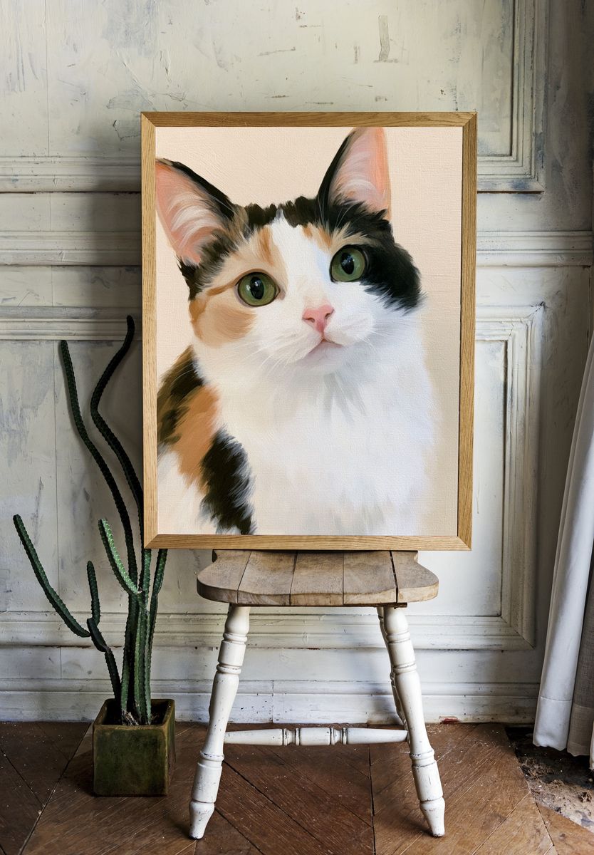 Calico Cat Portrait Print. room preview