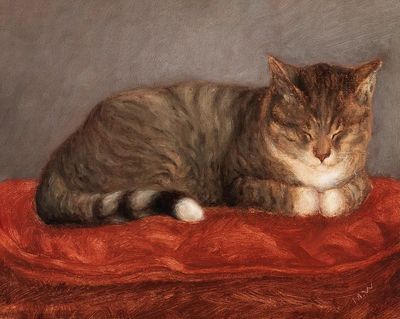 Lying cat, Mosse, (1872-1873), vintage.