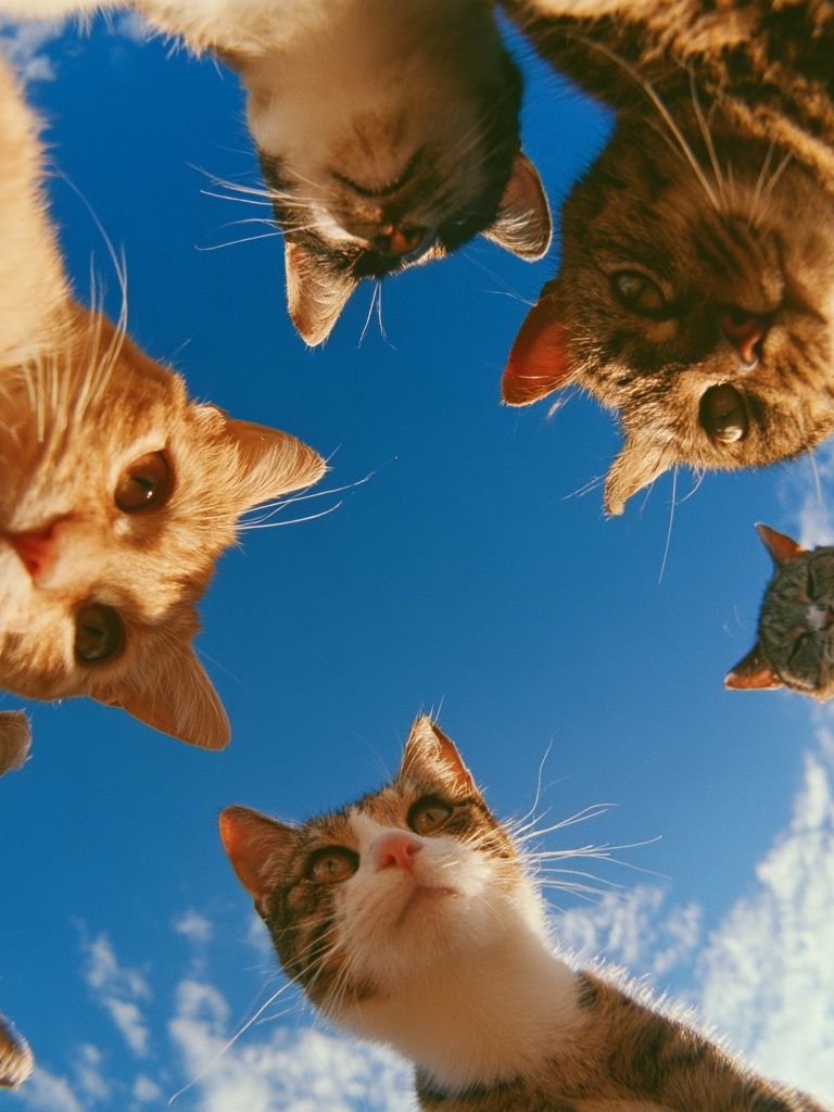Curious Cats Under Blue Sky Poster. poster — animals art