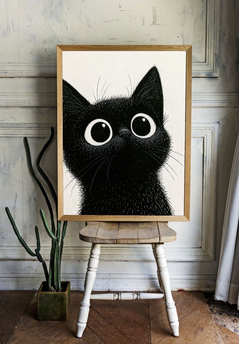 Black Cat Portrait Illustration Poster. room preview