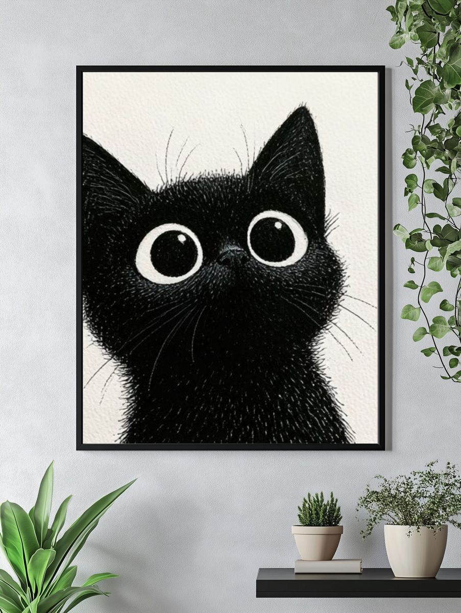 Black Cat Portrait Illustration Poster. — room view 4