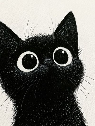 Black Cat Portrait Illustration Poster.