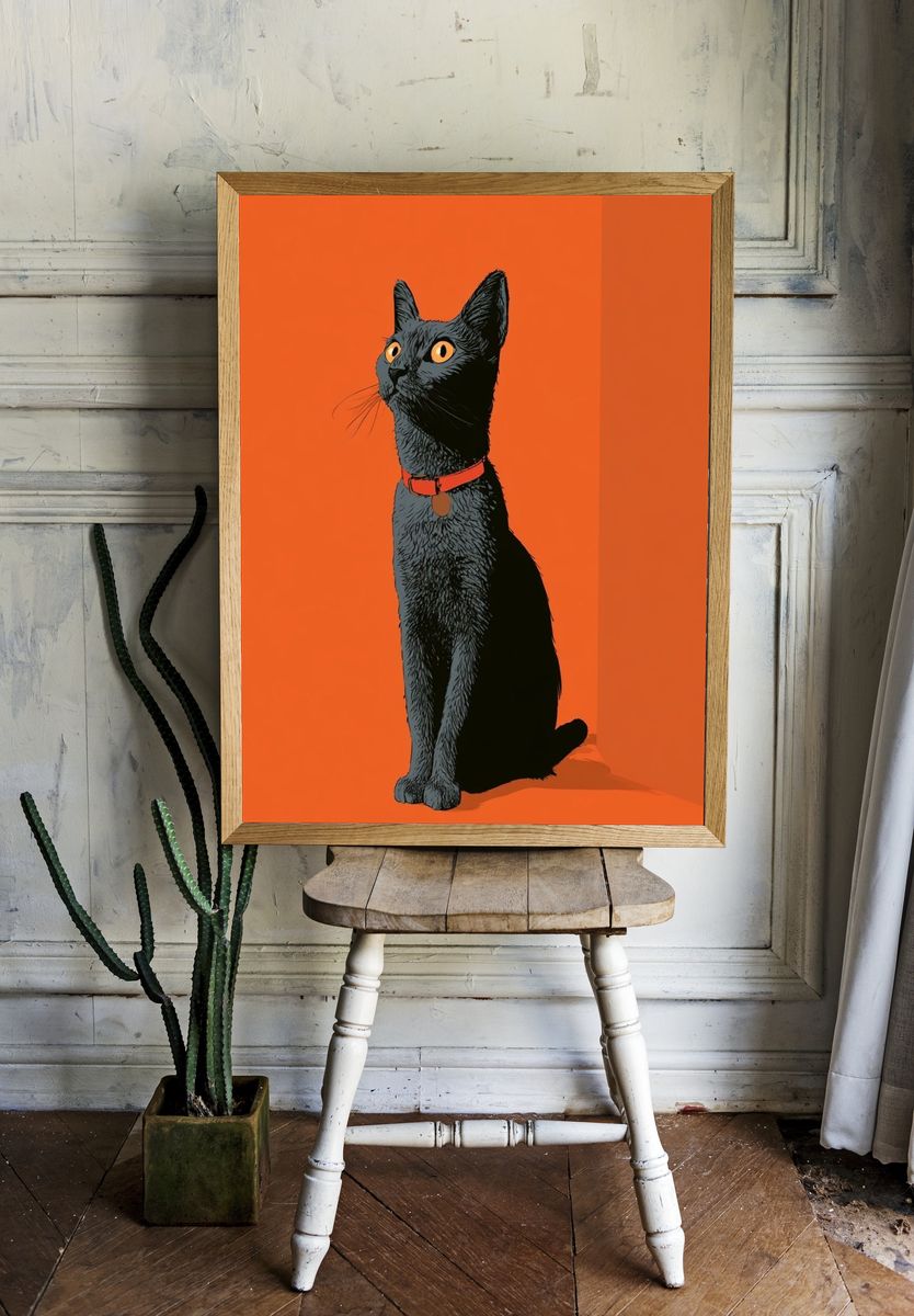 Black Cat Orange Pop-Art Poster. — room view 1