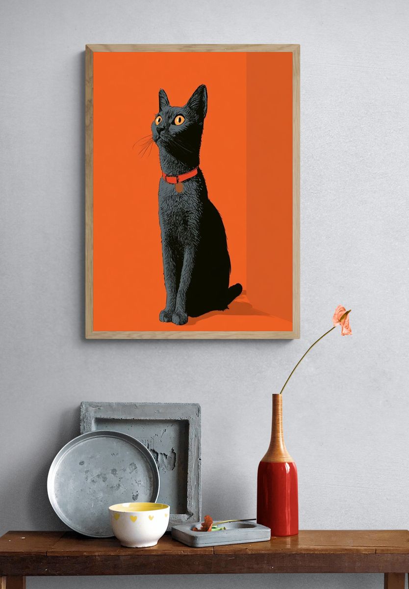 Black Cat Orange Pop-Art Poster. — room view 3