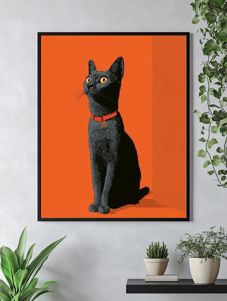 Black Cat Orange Pop-Art Poster. — room view 4