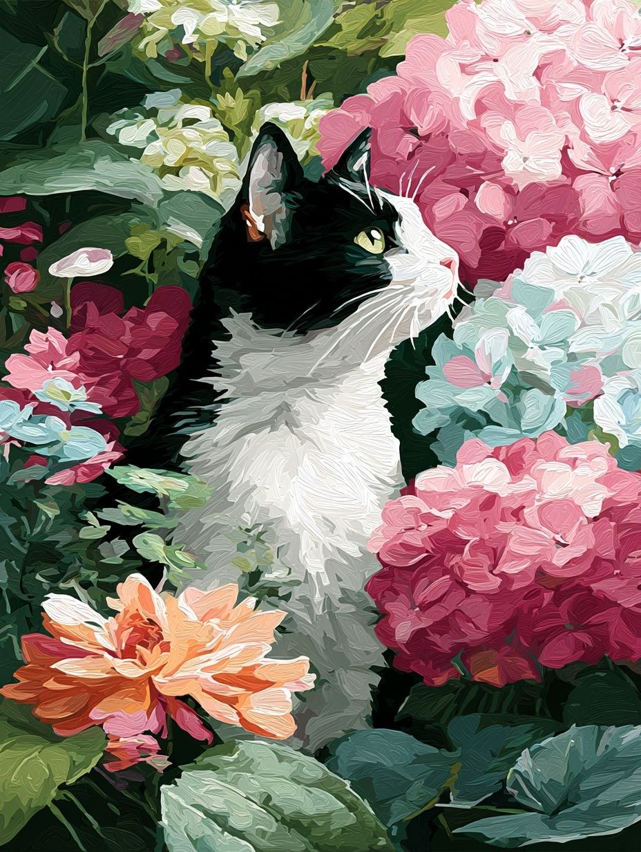 Cat Among Flowers — Illustration Print. poster detail
