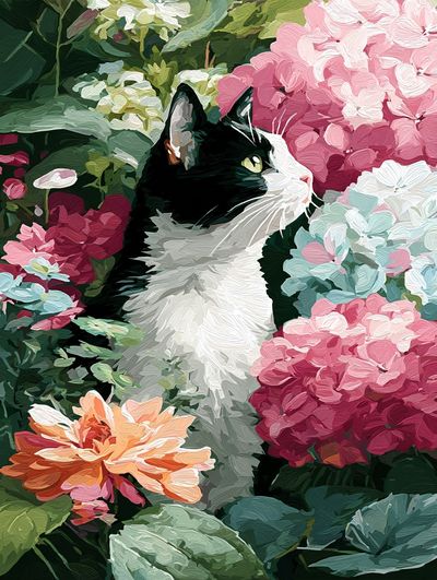 Cat Among Flowers — Illustration Print. poster print