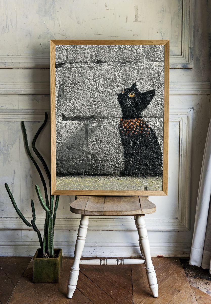 Black Cat with Orange Spots — Street Art Print. — room view 1