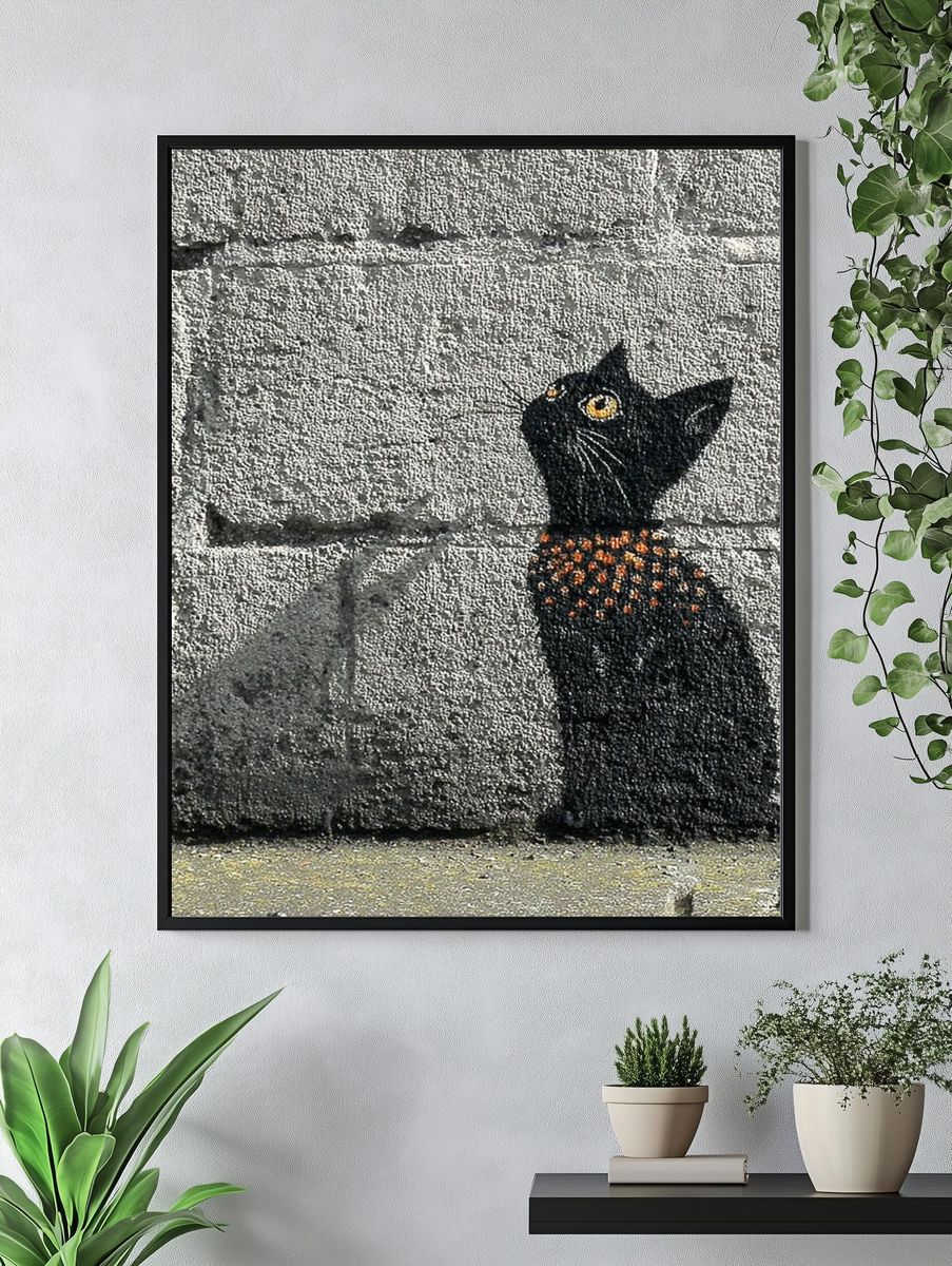 Black Cat with Orange Spots — Street Art Print. — room view 4