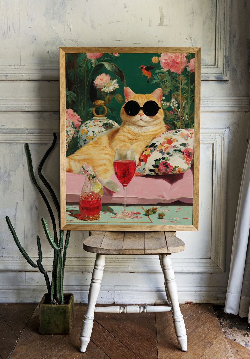 Chic Cat with Sunglasses — Illustration Print. — room view 1