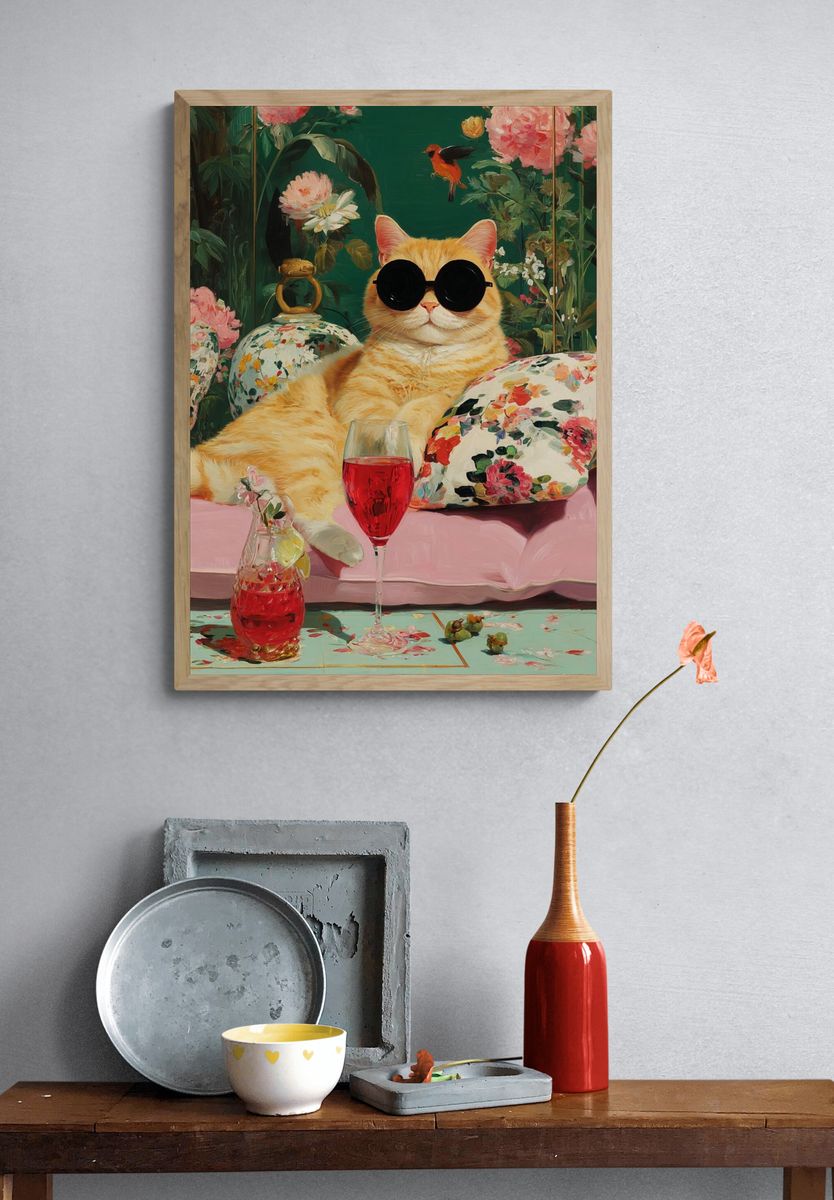 Chic Cat with Sunglasses — Illustration Print. — room view 3
