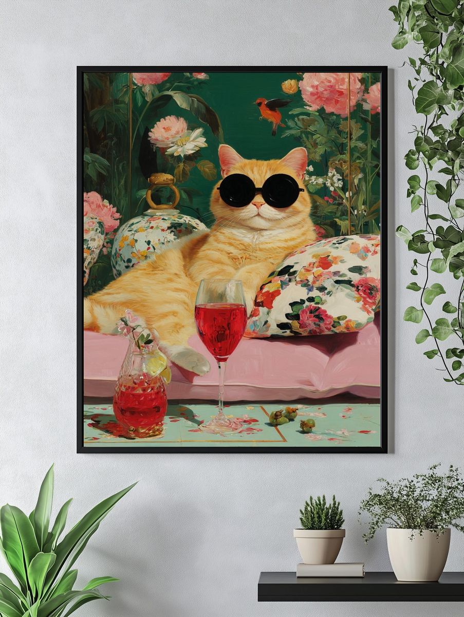 Chic Cat with Sunglasses — Illustration Print. — room view 4