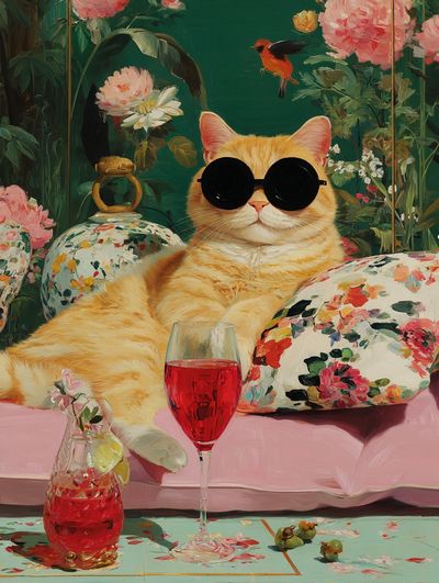 Chic Cat with Sunglasses — Illustration Print. poster print