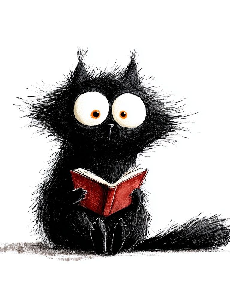 Reading Cat Illustration Poster. poster — illustration art