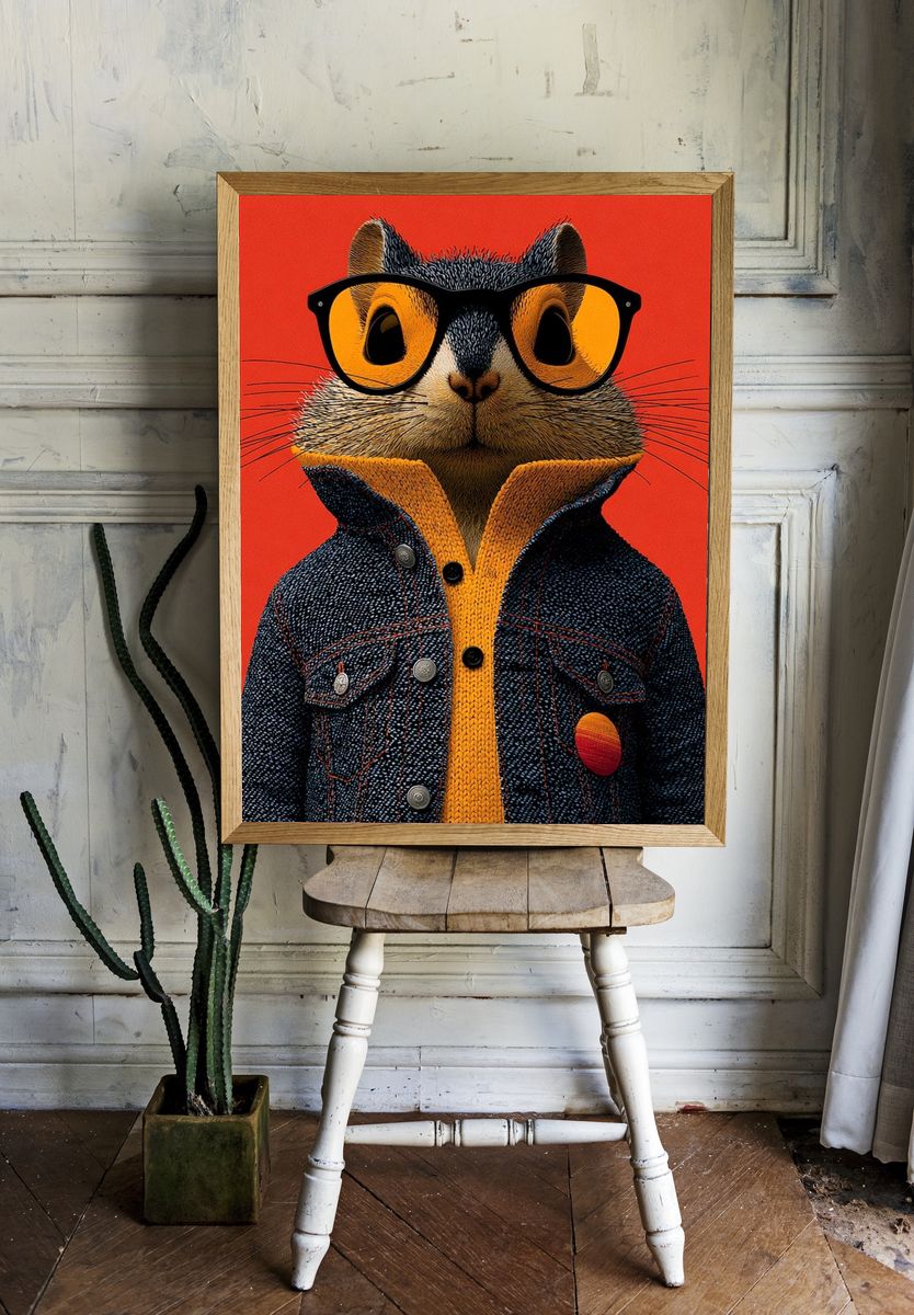 Cool Cat Portrait Illustration Poster. room preview