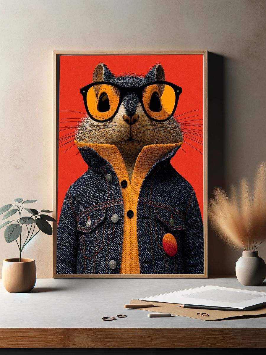 Cool Cat Portrait Illustration Poster. — room view 2
