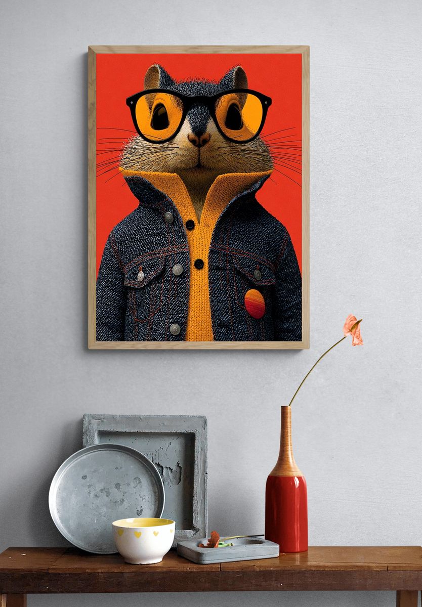 Cool Cat Portrait Illustration Poster. — room view 3
