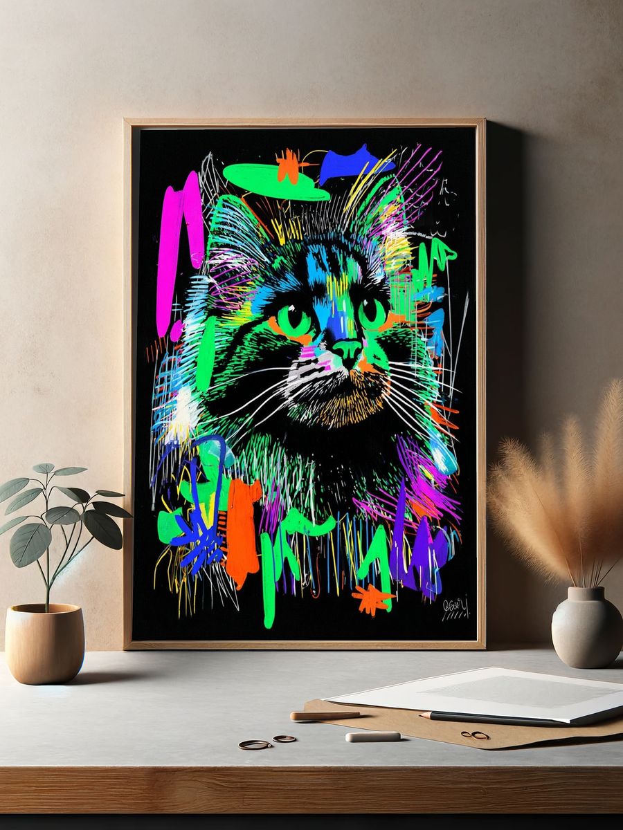 Colorful Cat Portrait Poster. — room view 2