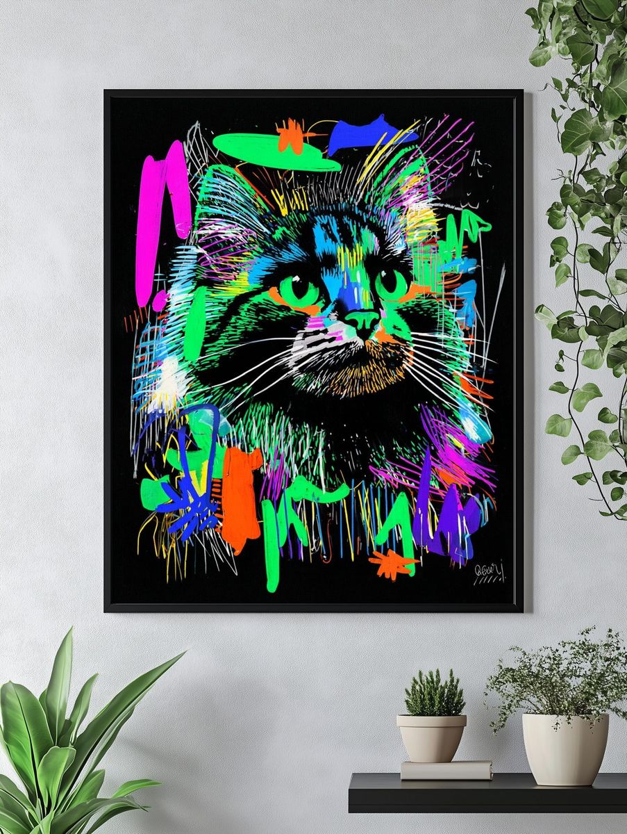 Colorful Cat Portrait Poster. — room view 4