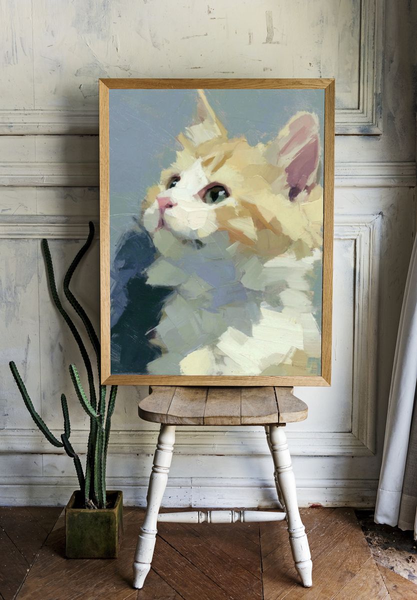 Cream Cat Portrait Painting Poster. — room view 1