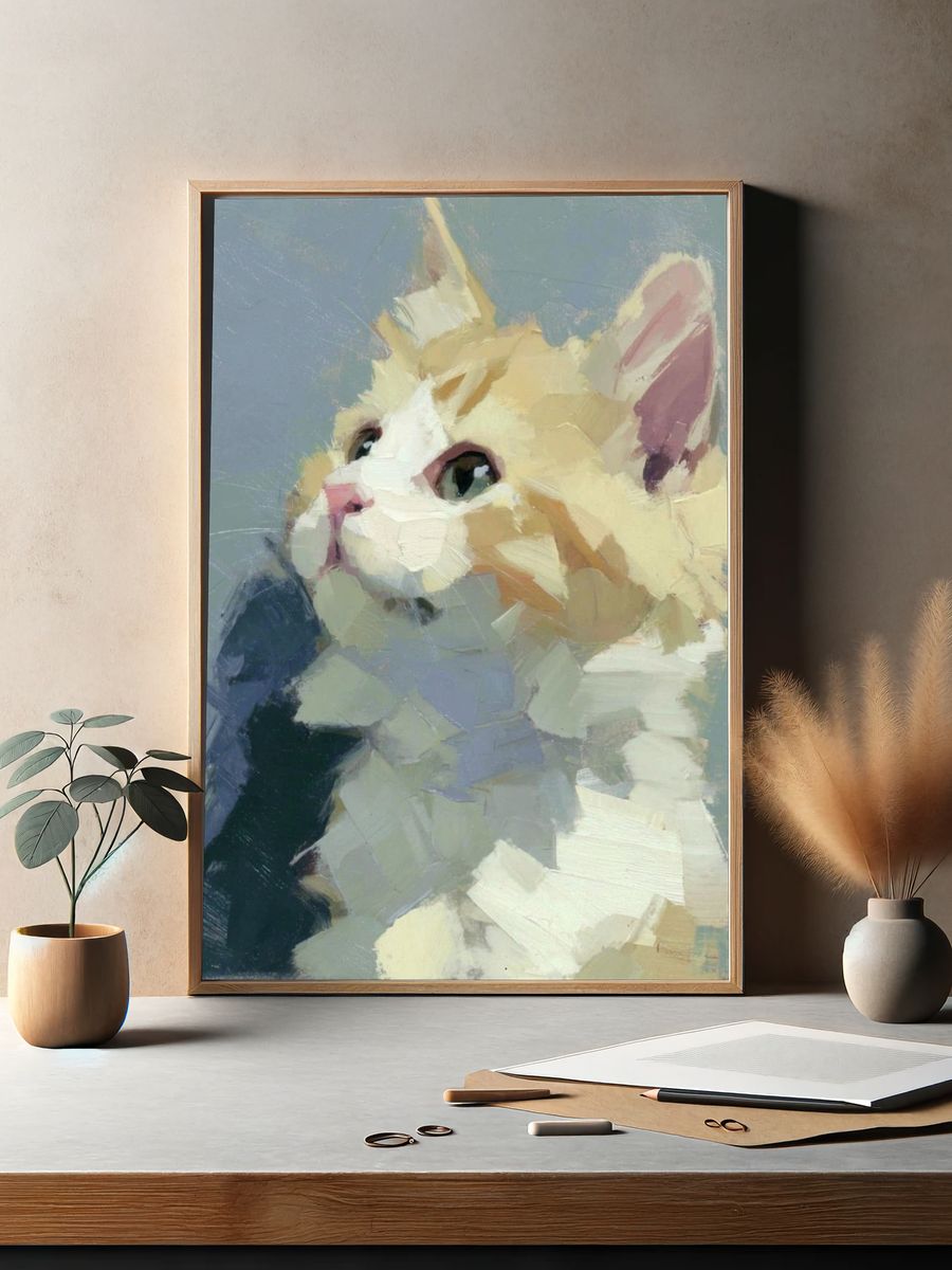 Cream Cat Portrait Painting Poster. — room view 2