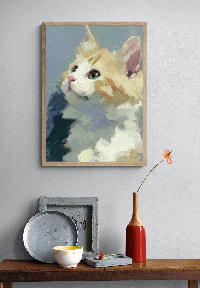 Cream Cat Portrait Painting Poster. — room view 3