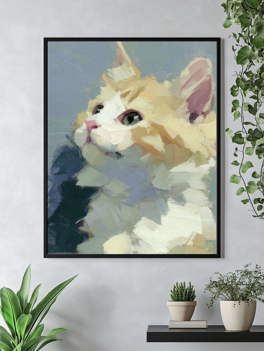 Cream Cat Portrait Painting Poster. — room view 4