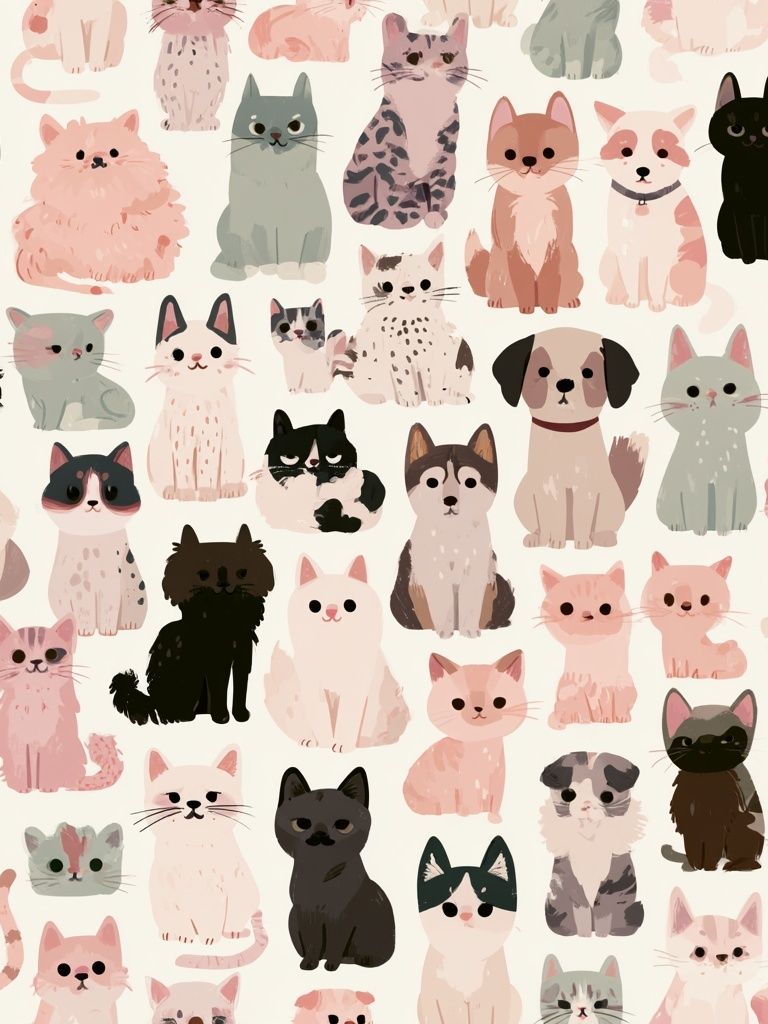 Cute Cats Pattern Illustration Poster. poster detail