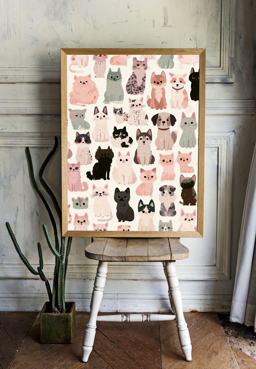 Cute Cats Pattern Illustration Poster. room preview