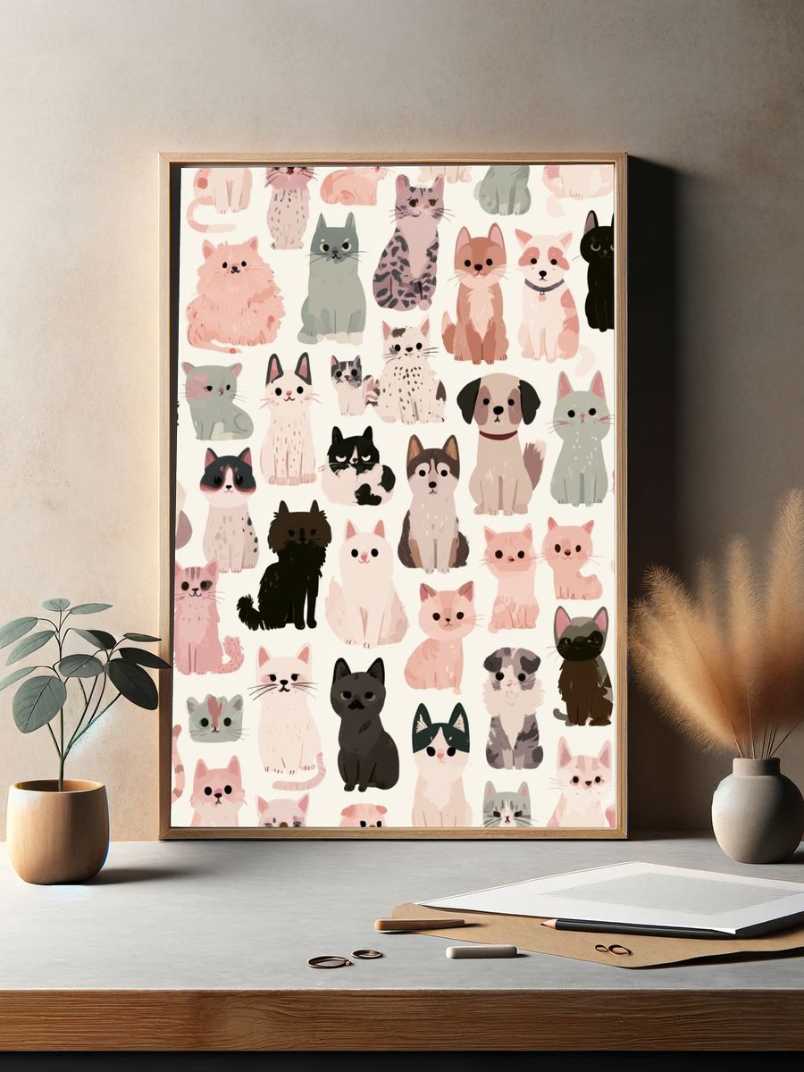 Cute Cats Pattern Illustration Poster. — room view 2